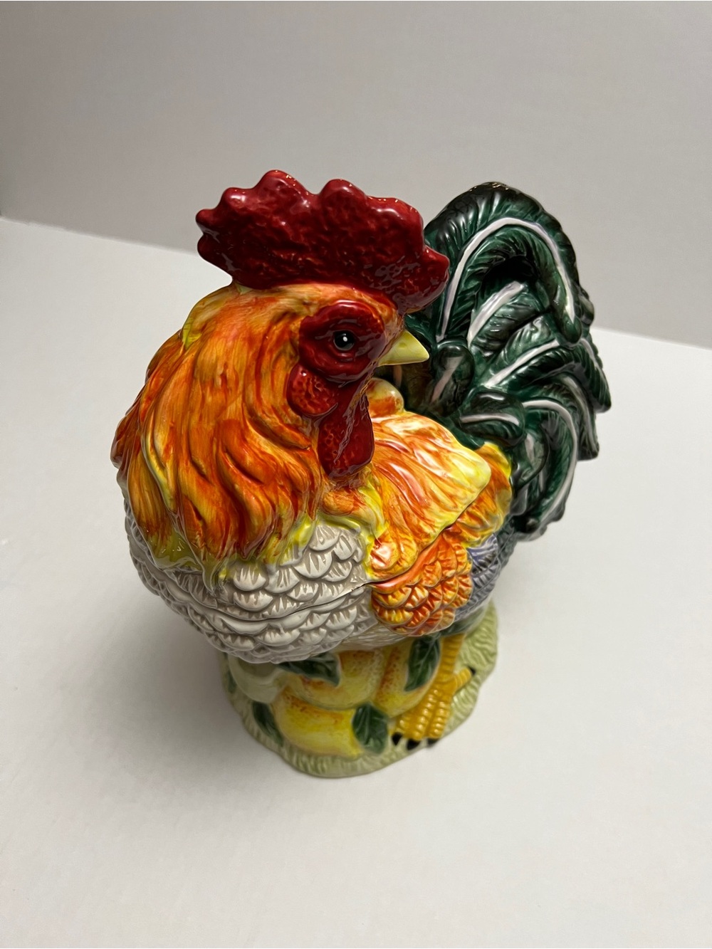 Colorful Rooster Cookie Jar, Hand Painted